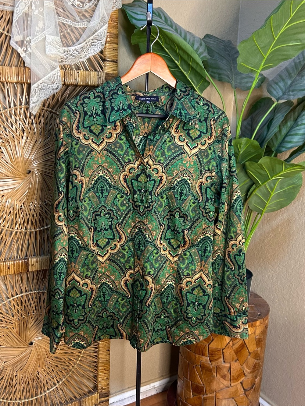 Jones New York green print shirt size 2X cotton button down